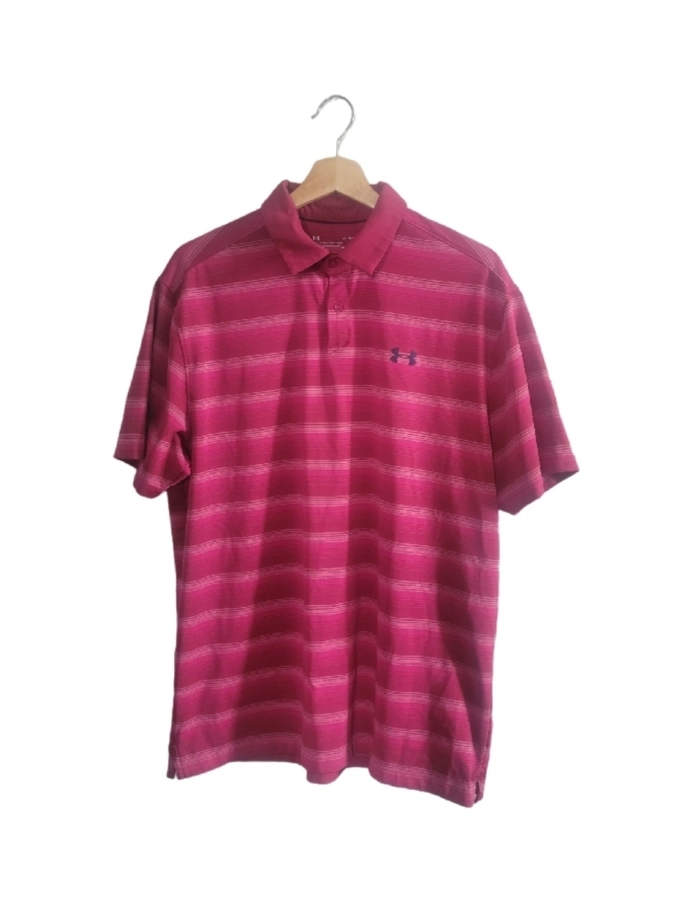 UNDER ARMOUR HeatGear Polo Shirt Pink Striped Size L/G Golf